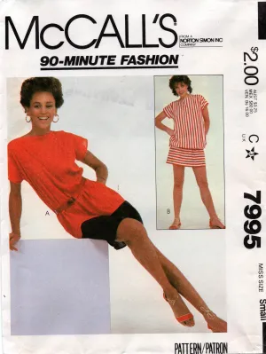 McCall's 7995 Womens EASY Drop Waist Dress or Cover Up 1980s Vintage Sewing Pattern Size SMALL 10 -12
