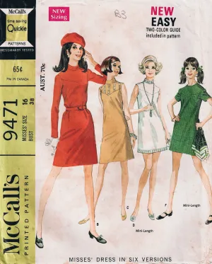 McCall's 9471 Womens Front Yoked Shift Dress 1960s Vintage Sewing Pattern Size 16 Bust 38 inches UNCUT Factory Folded