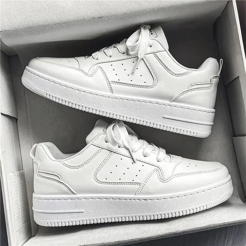 Men Casual Leather Comfortable Flat Slip-on White Shoes