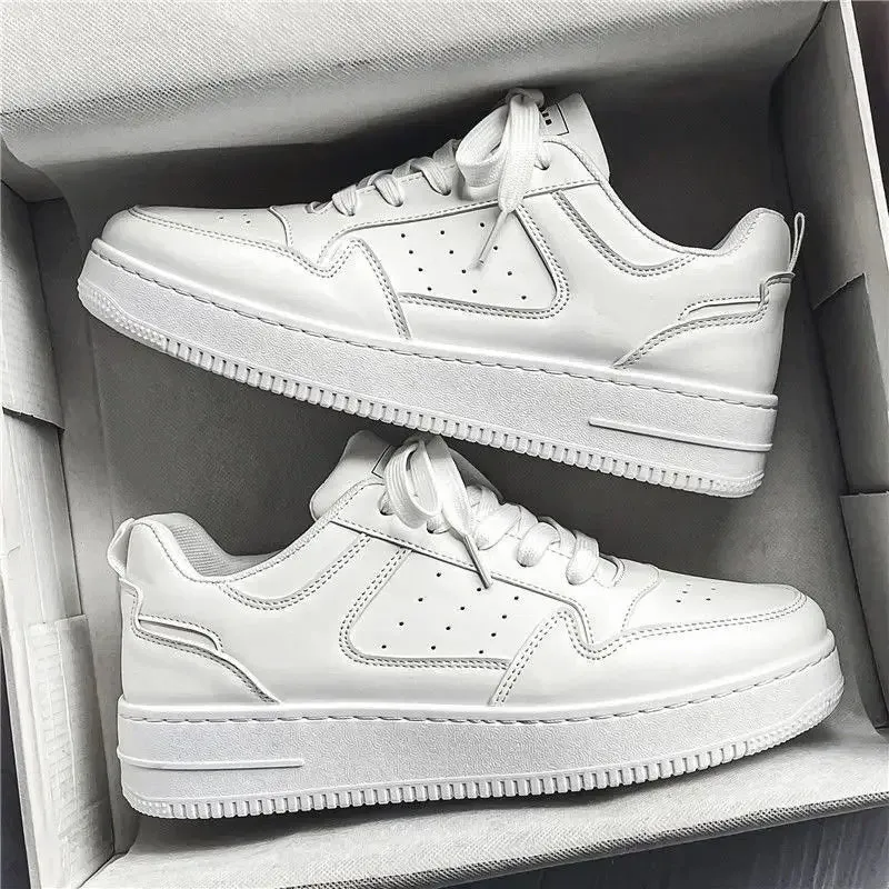Men Casual Leather Comfortable Flat Slip-on White Shoes