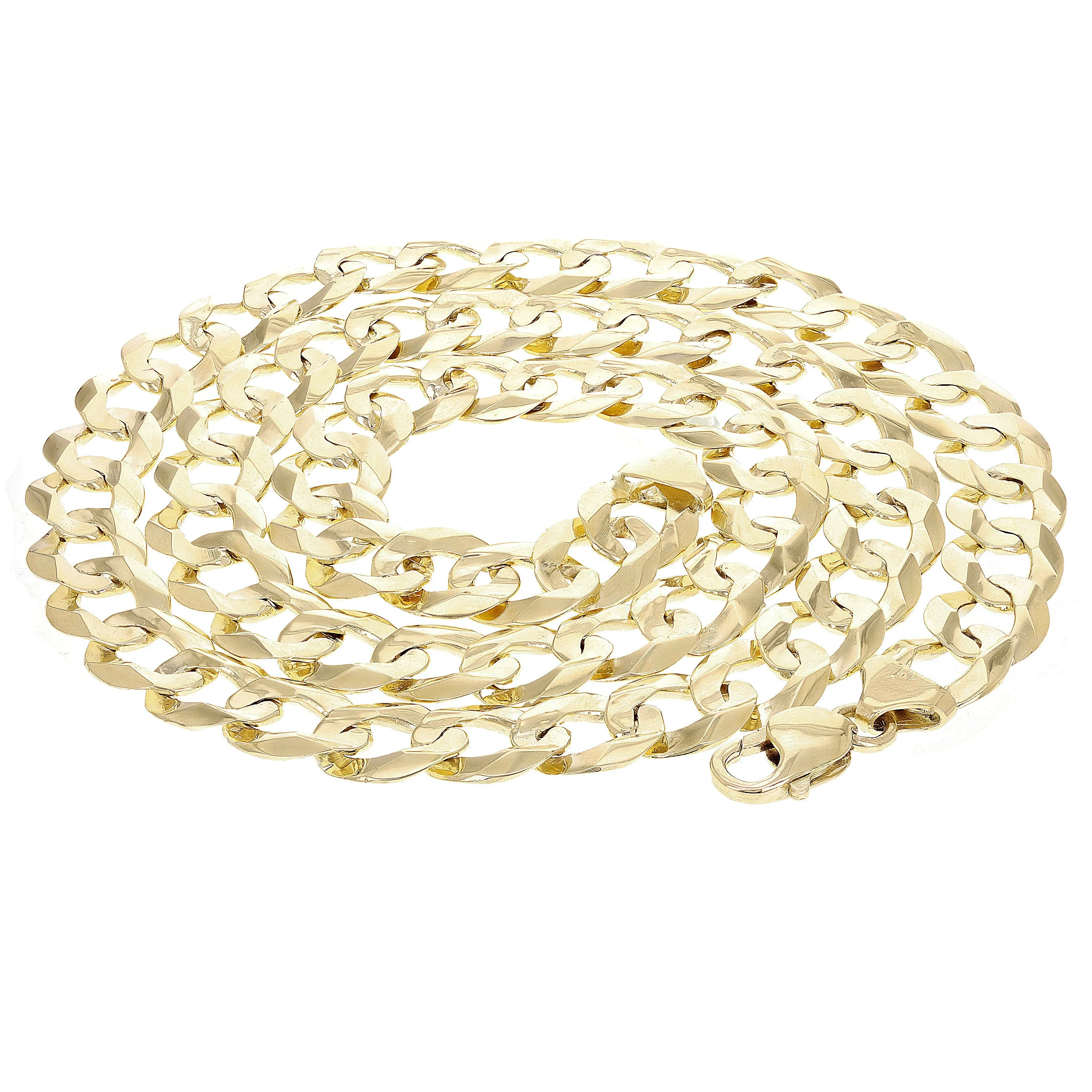Men's 10k Yellow Gold Flat Cuban Link Chain Bracelet 7" - 9" 12.5mm