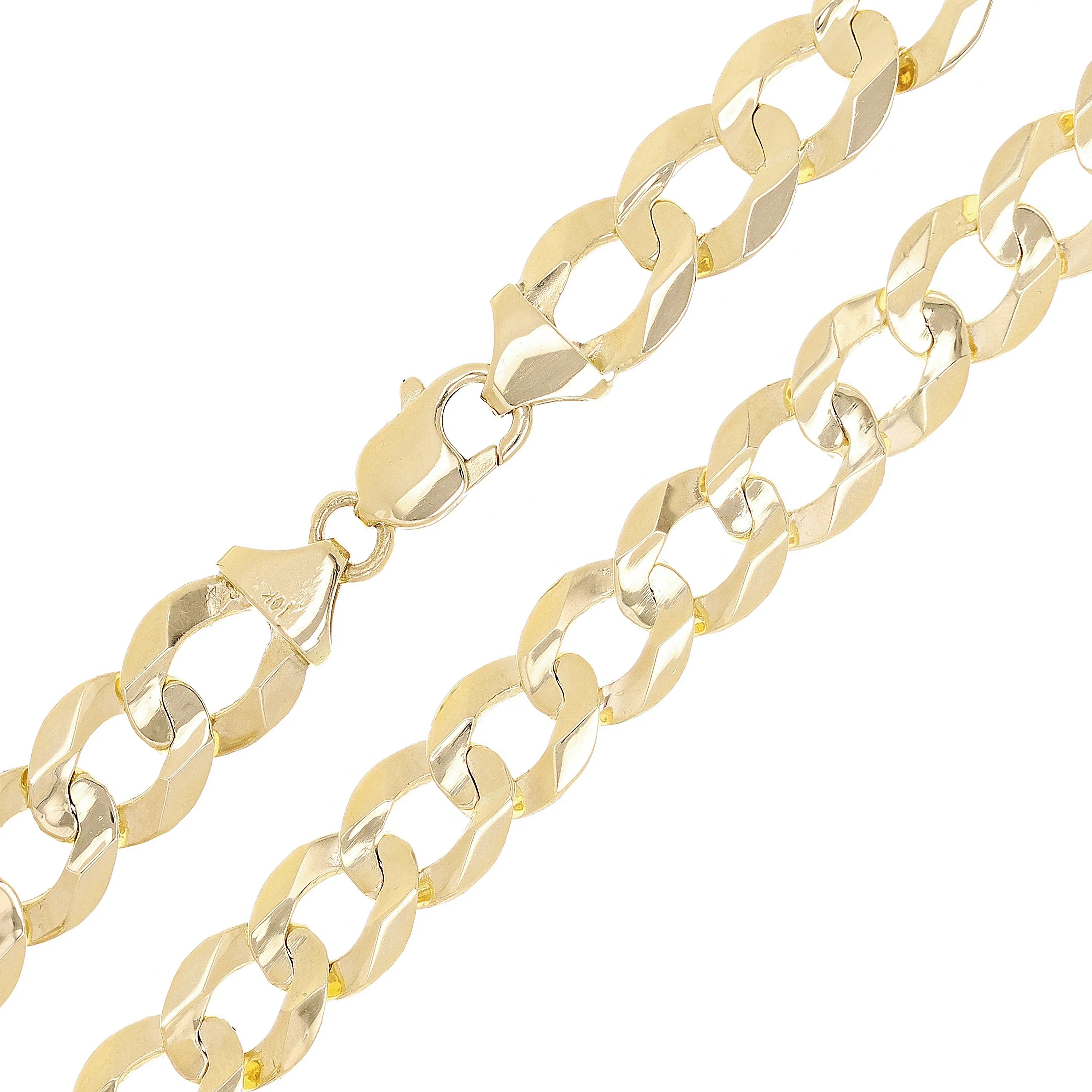 Men's 10k Yellow Gold Flat Cuban Link Chain Bracelet 7" - 9" 12.5mm