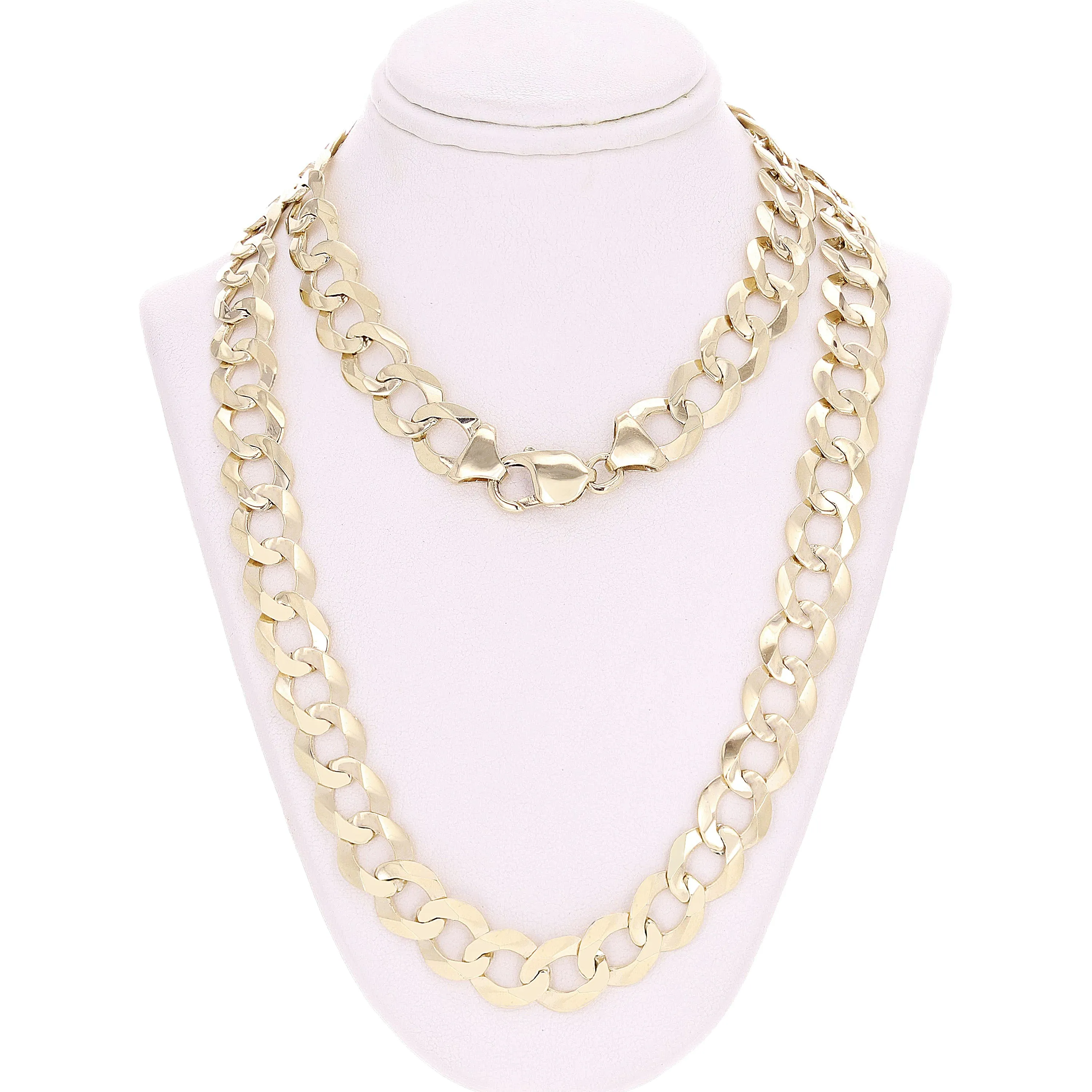 Men's 10k Yellow Gold Solid Flat Cuban Chain Link Necklace 22" - 30" 11.5mm