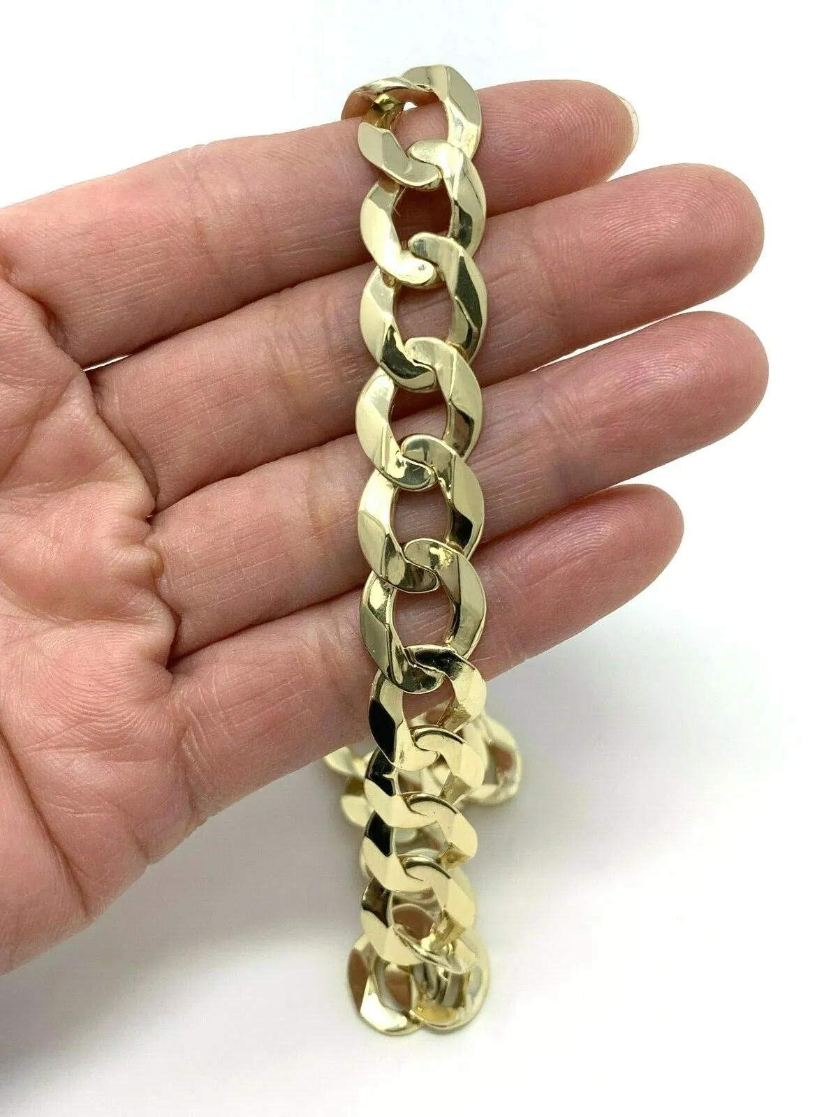 Men's 10k Yellow Gold Solid Flat Cuban Chain Link Necklace 22" - 30" 11.5mm