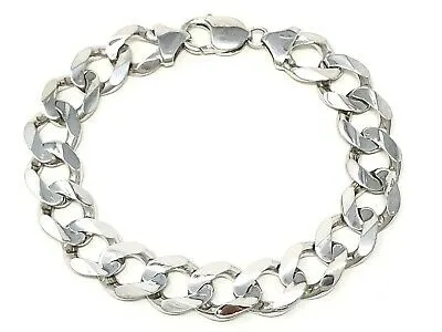 Men's 10k Yellow White or Rose Gold Solid Flat Cuban Link Chain Bracelet 7" - 9" 12.5mm
