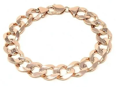 Men's 10k Yellow White or Rose Gold Solid Flat Cuban Link Chain Bracelet 7" - 9" 12.5mm