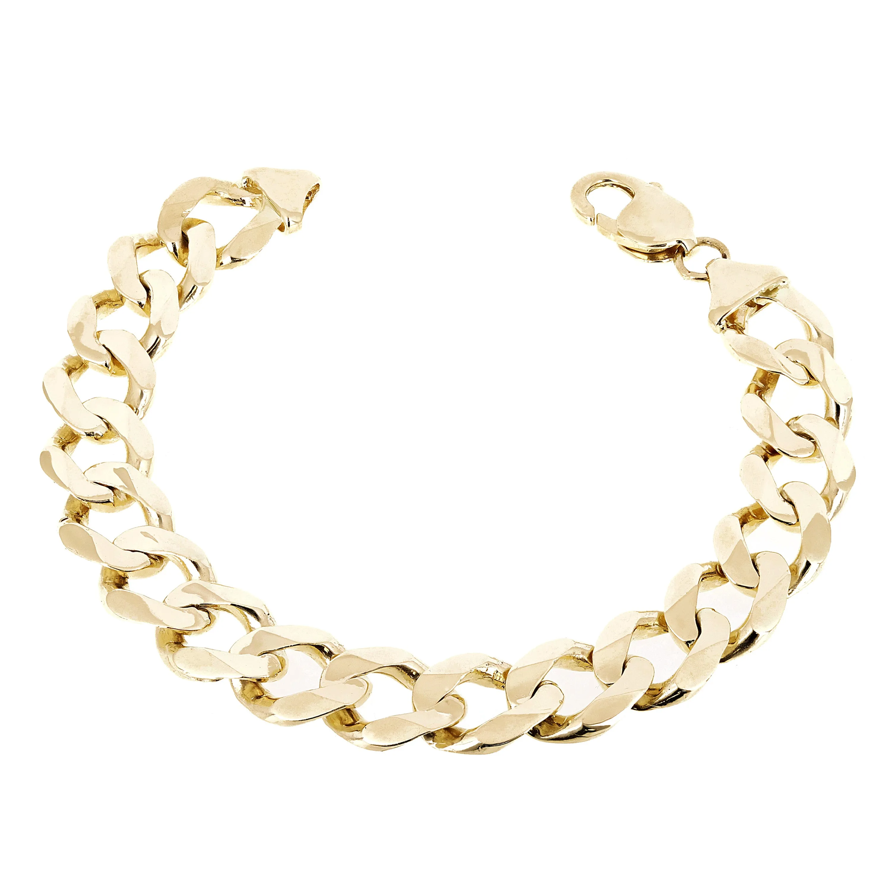 Men's 10k Yellow White or Rose Gold Solid Flat Cuban Link Chain Bracelet 7" - 9" 12.5mm