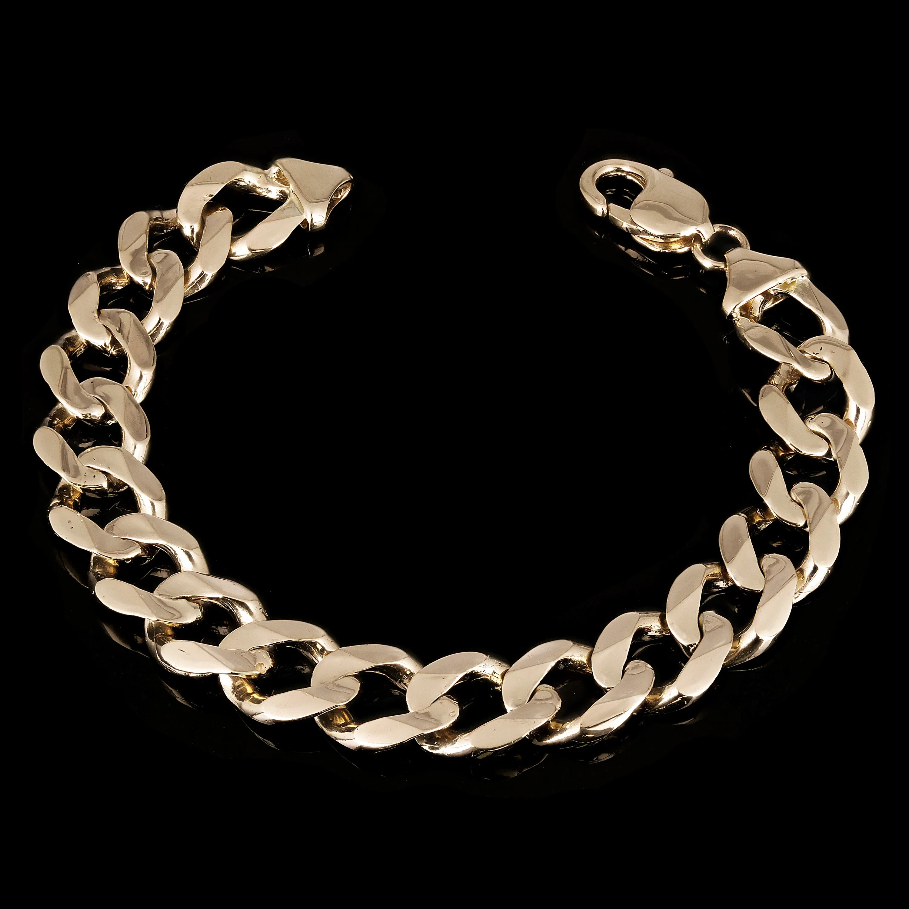 Men's 10k Yellow White or Rose Gold Solid Flat Cuban Link Chain Bracelet 7" - 9" 12.5mm