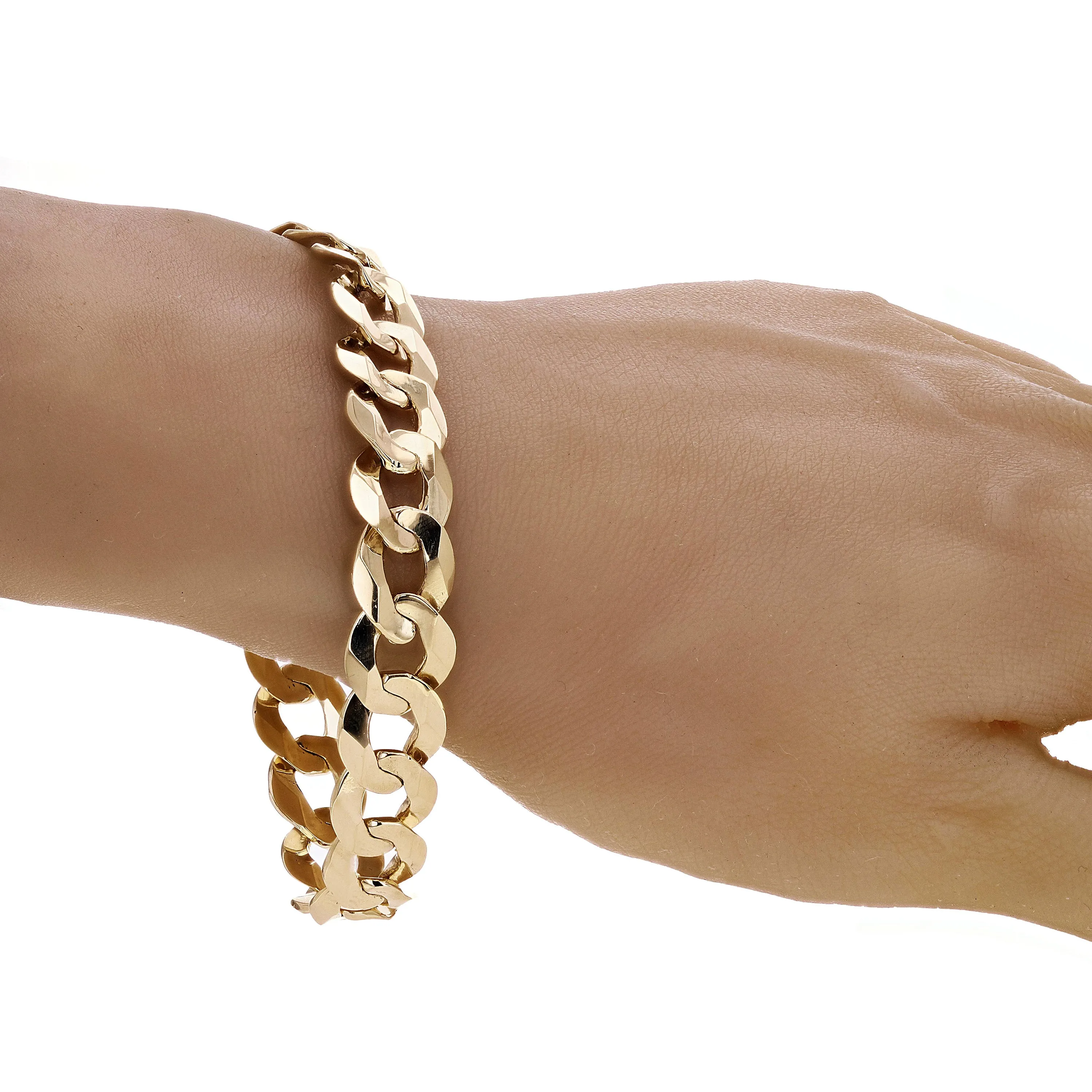Men's 14k Solid Yellow Gold Flat Cuban Link Chain Bracelet 7" - 9" 12.5mm