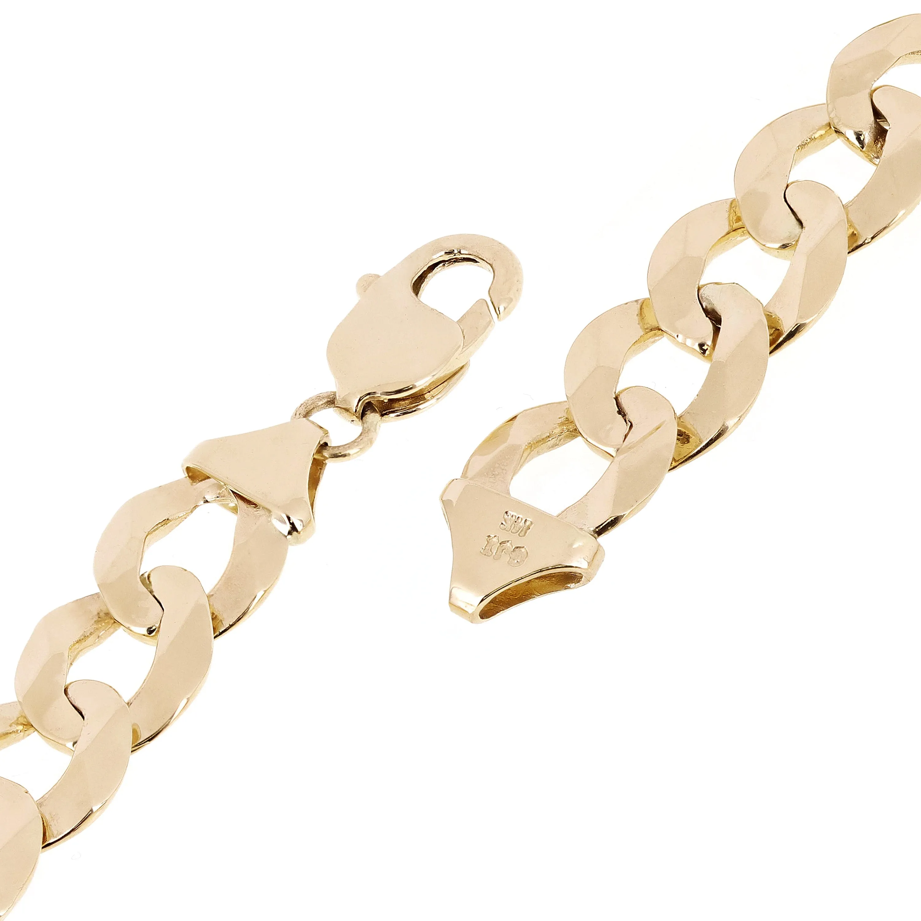 Men's 14k Solid Yellow Gold Flat Cuban Link Chain Bracelet 7" - 9" 12.5mm