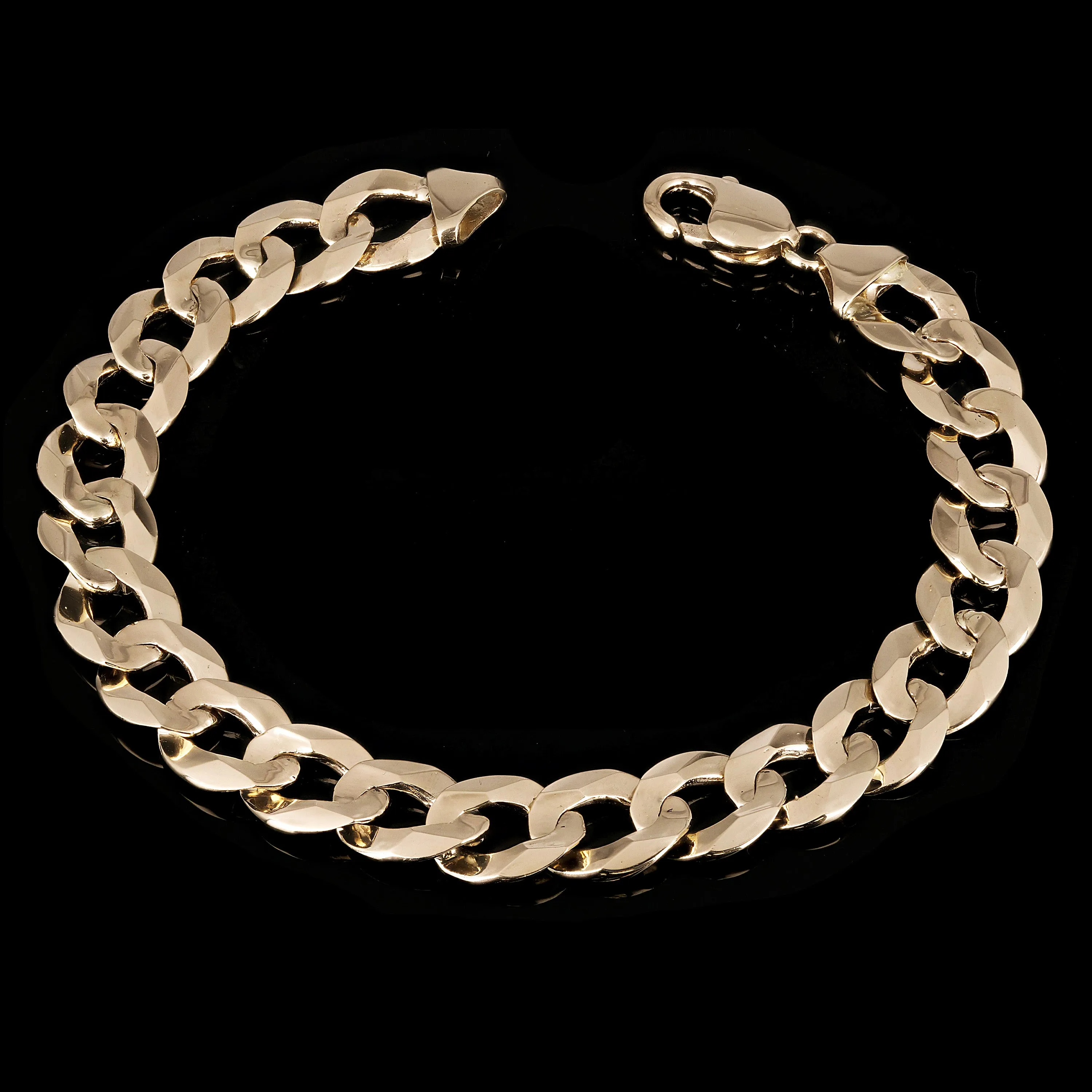 Men's 14k Solid Yellow Gold Flat Cuban Link Chain Bracelet 7" - 9" 12.5mm