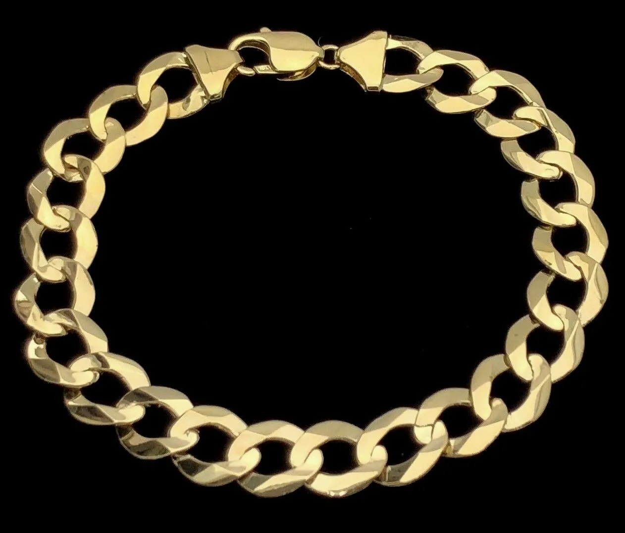 Men's 14k Solid Yellow Gold Flat Cuban Link Chain Bracelet 9" 11.5mm- 25.5 grams
