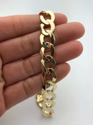 Men's 14k Solid Yellow Gold Flat Cuban Link Chain Bracelet 9" 11.5mm- 25.5 grams