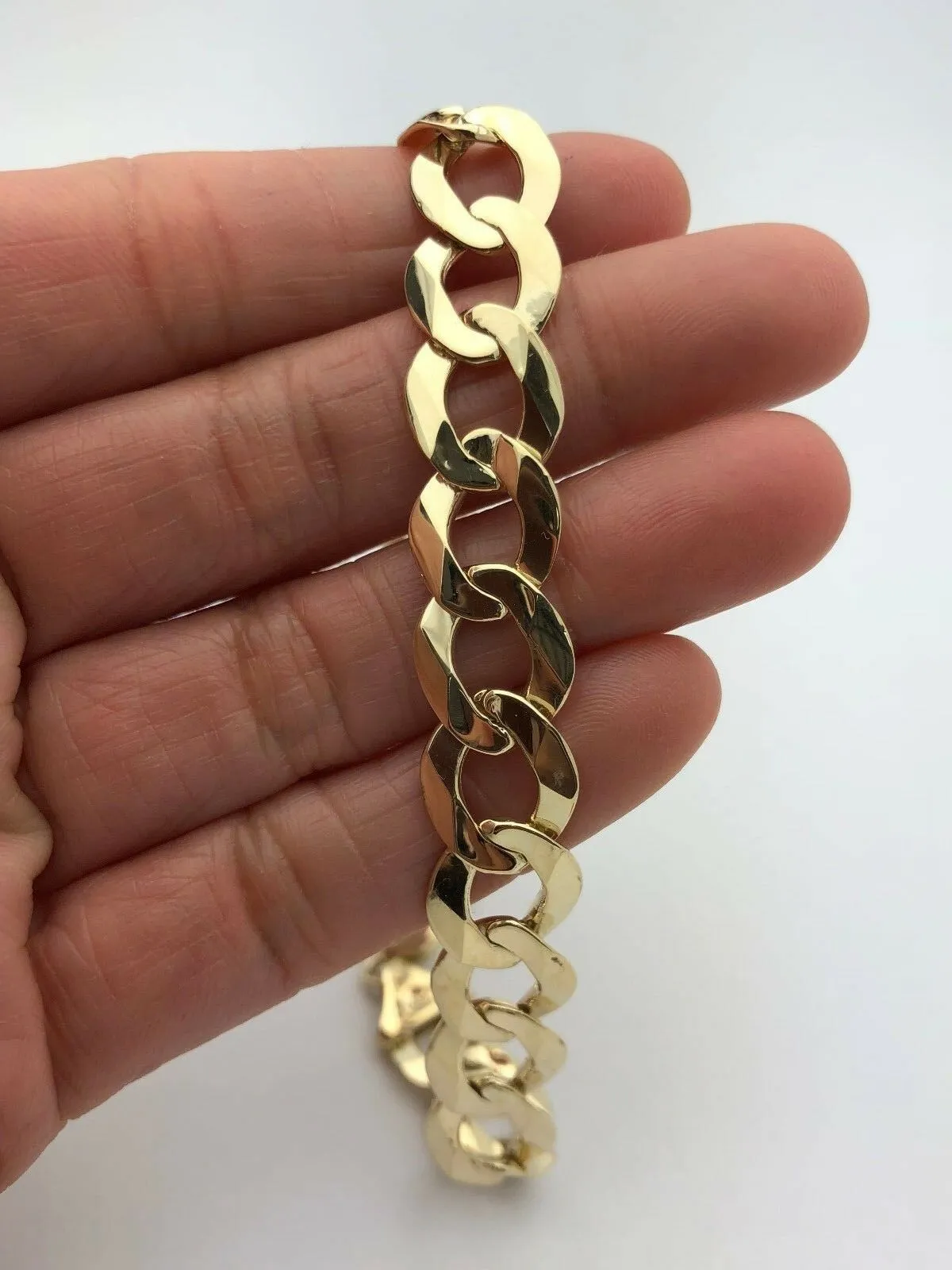 Men's 14k Solid Yellow Gold Flat Cuban Link Chain Bracelet 9" 11.5mm- 25.5 grams