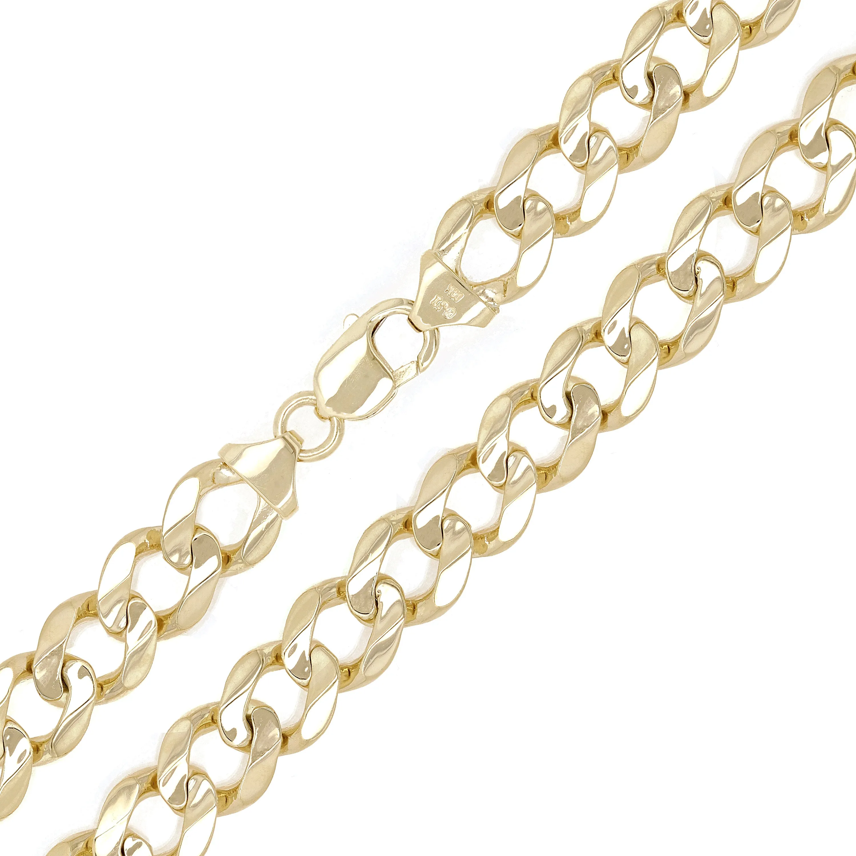 Men's 14k Solid Yellow White or Rose Gold Flat Cuban Necklace 20" - 28" 12.5mm