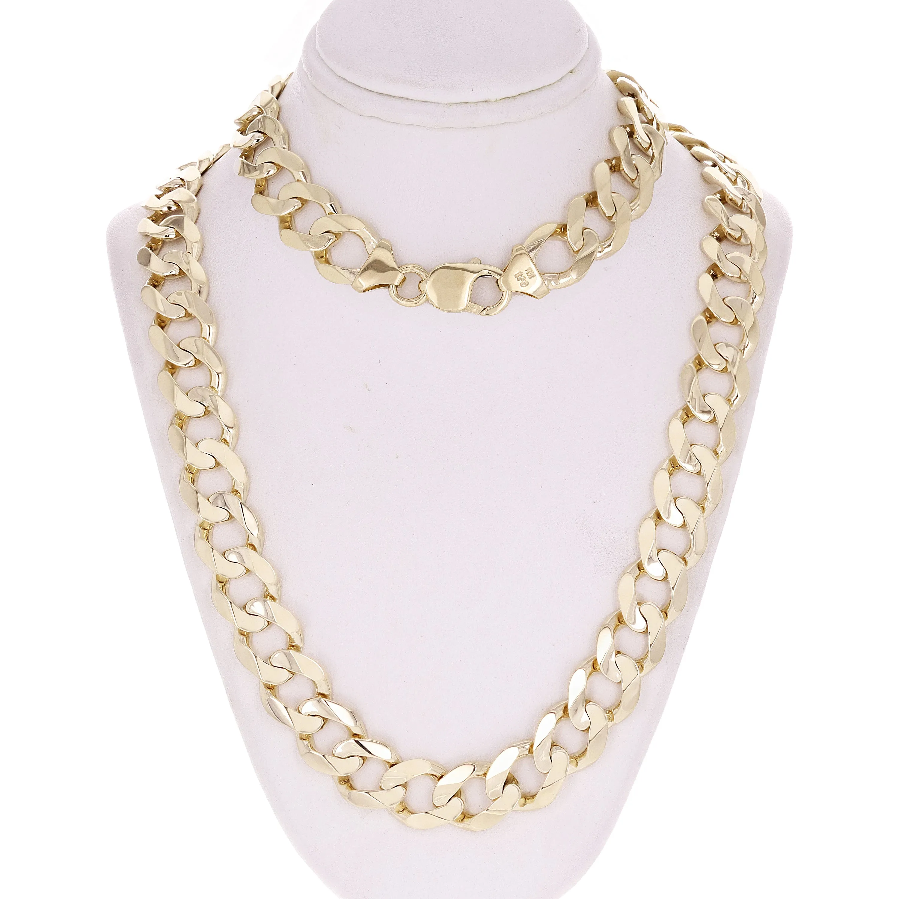 Men's 14k Solid Yellow White or Rose Gold Flat Cuban Necklace 20" - 28" 12.5mm