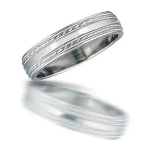 Men's 5mm Engraved White Gold Wedding Band