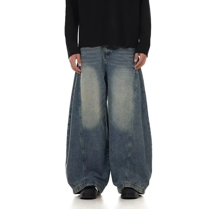 Men's American Retro Wide-Leg Jeans – Washed Design, Loose Fit, Vintage Casual Style