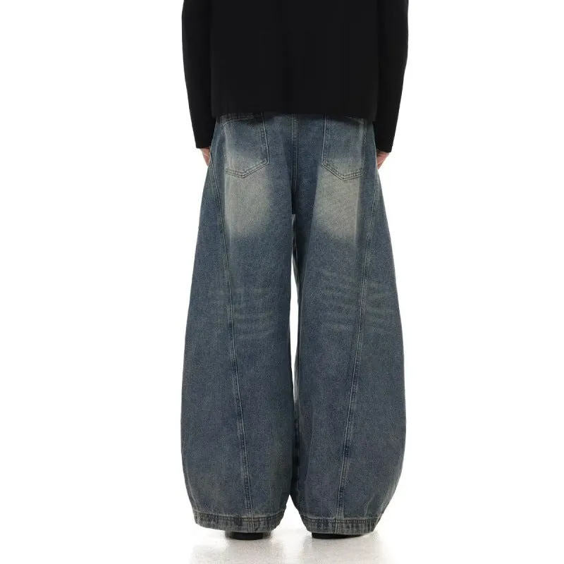 Men's American Retro Wide-Leg Jeans – Washed Design, Loose Fit, Vintage Casual Style