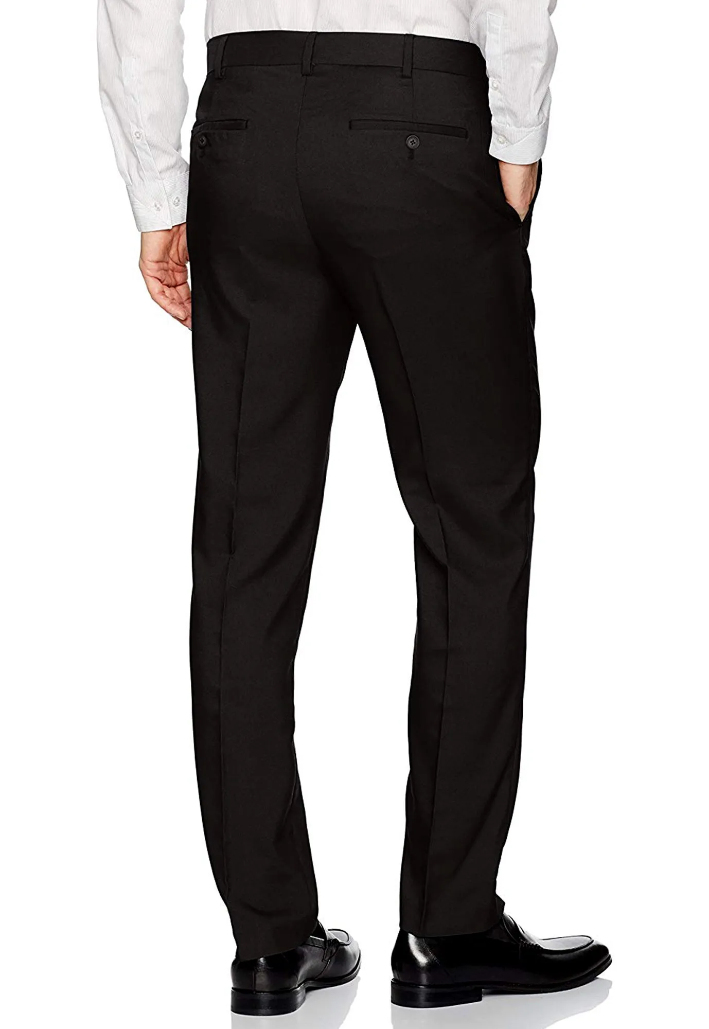 Men's Black, Flat Front, Comfort-Waist Dress Pants