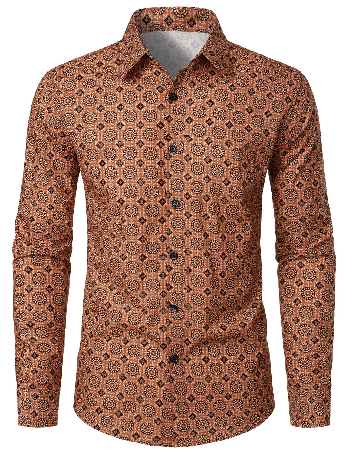 Men's Casual Geometric Button Up Vintage Long Sleeve Shirt