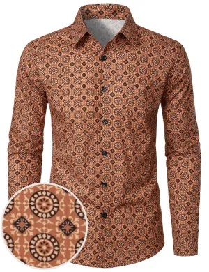 Men's Casual Geometric Button Up Vintage Long Sleeve Shirt