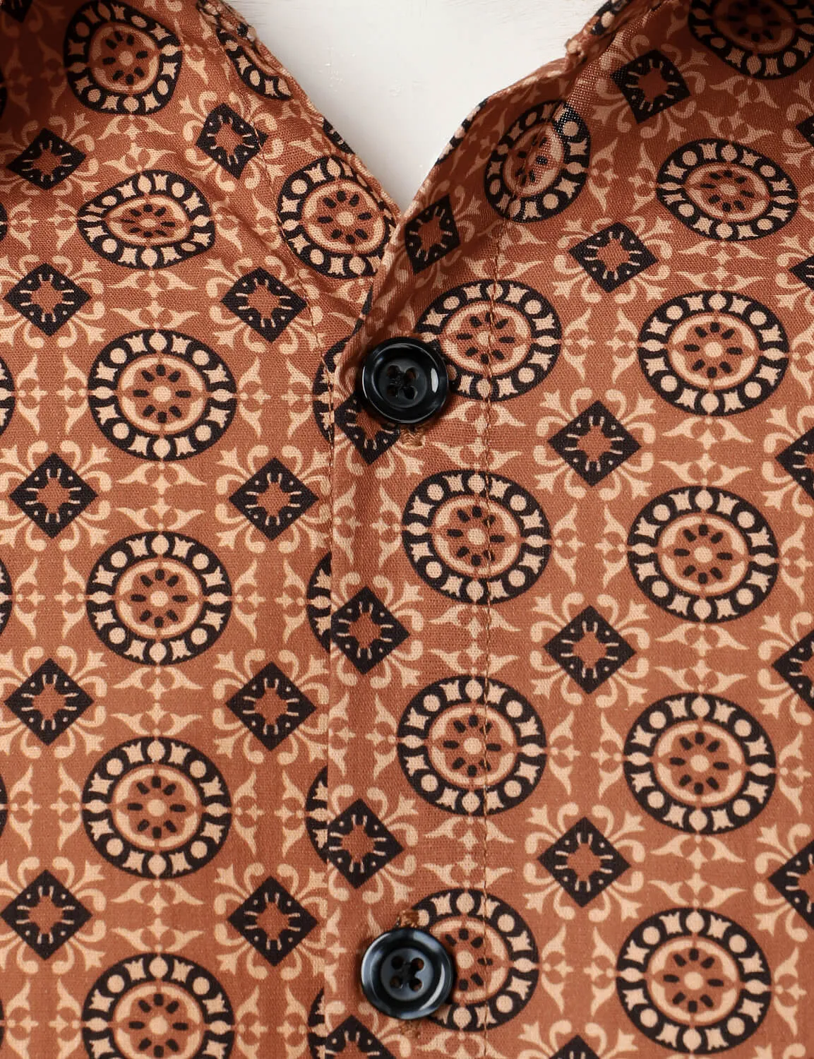 Men's Casual Geometric Button Up Vintage Long Sleeve Shirt