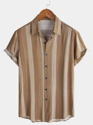 Men's Casual Striped Vintage Short Sleeve Retro Resort Button Up Shirt