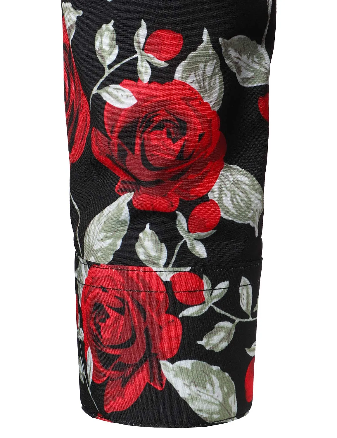 Men's Casual Vintage Rose Black Button Up Long Sleeve Shirt
