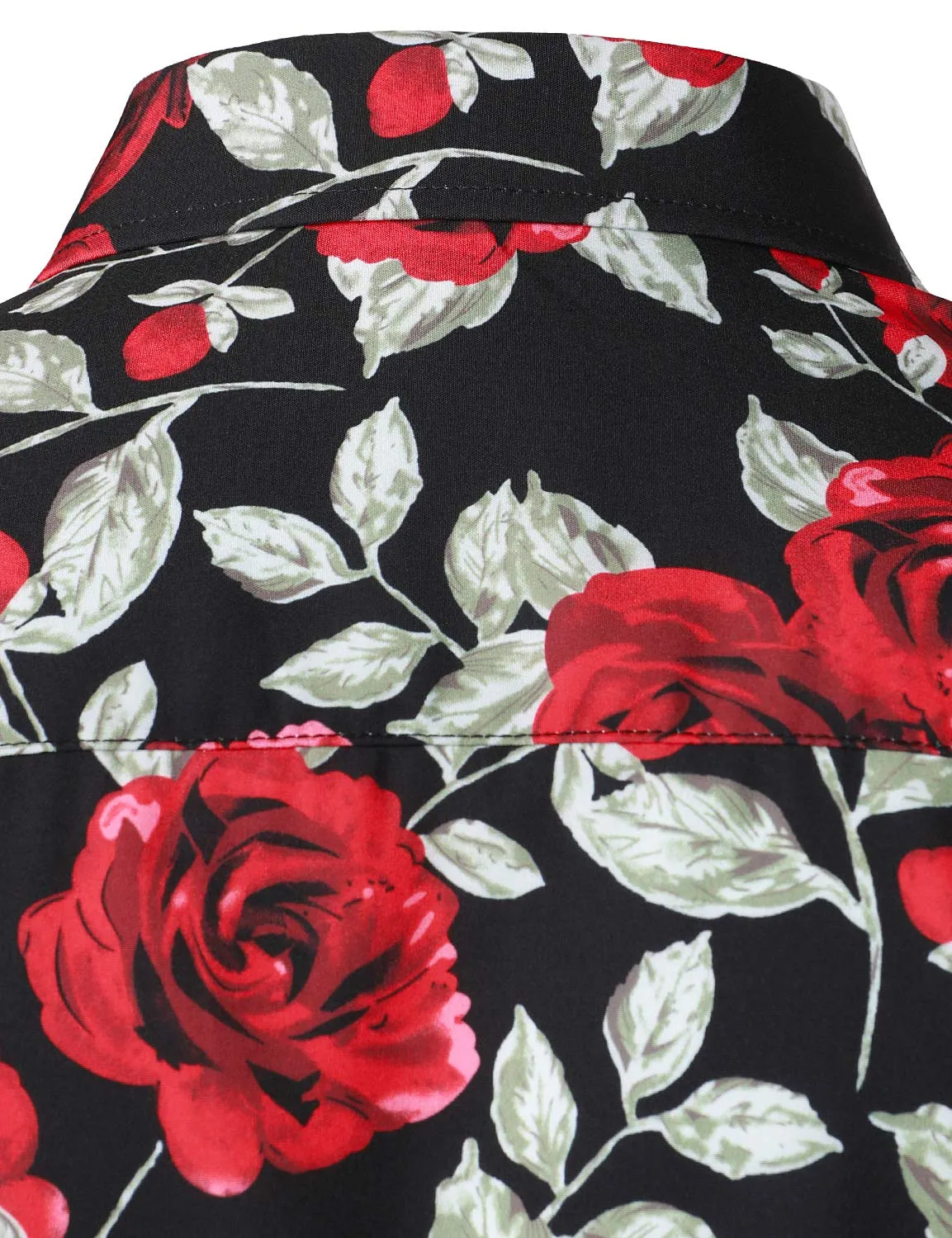 Men's Casual Vintage Rose Black Button Up Long Sleeve Shirt