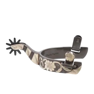 Men's Classic Equine Greyed Iron Reiner Spurs with Floral Silver Overlay