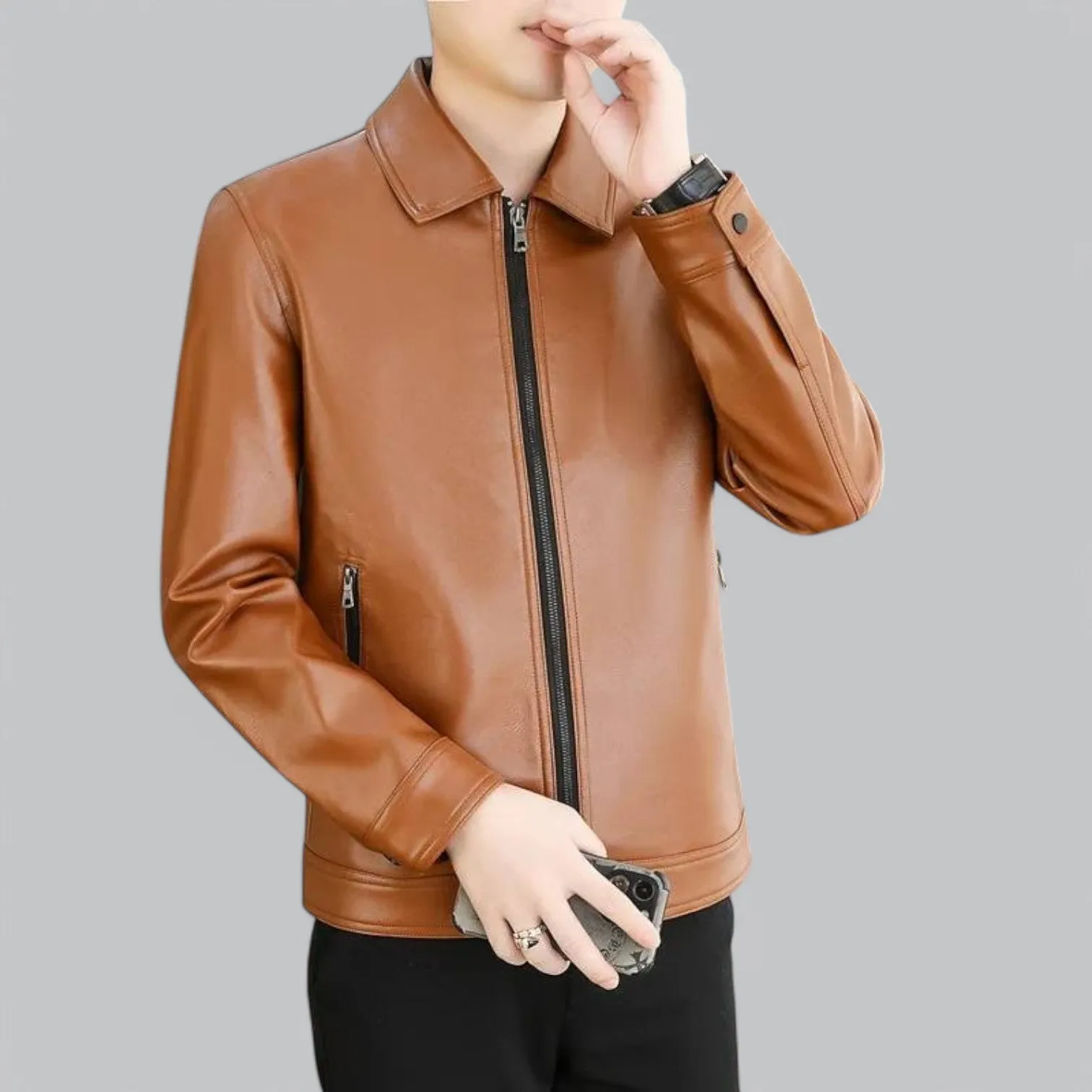 Men's Classic Leather Biker Jacket | Slim Fit, Genuine Leather, Bomber Style