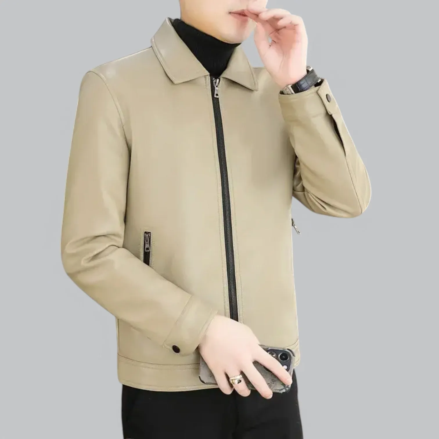 Men's Classic Leather Biker Jacket | Slim Fit, Genuine Leather, Bomber Style
