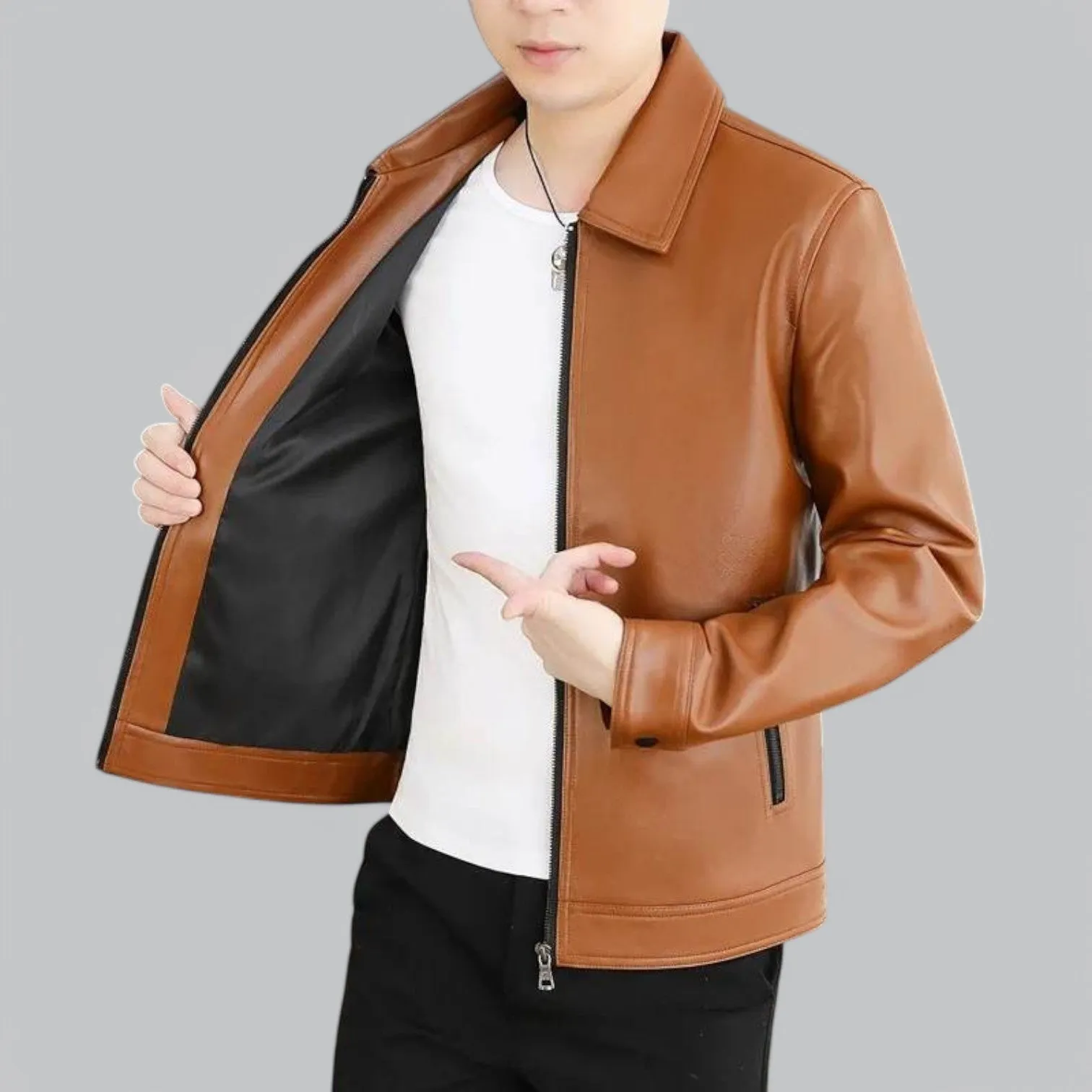 Men's Classic Leather Biker Jacket | Slim Fit, Genuine Leather, Bomber Style