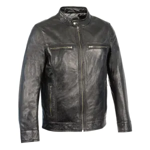 Men's Classic Moto Leather Jacket w/ Zipper Front