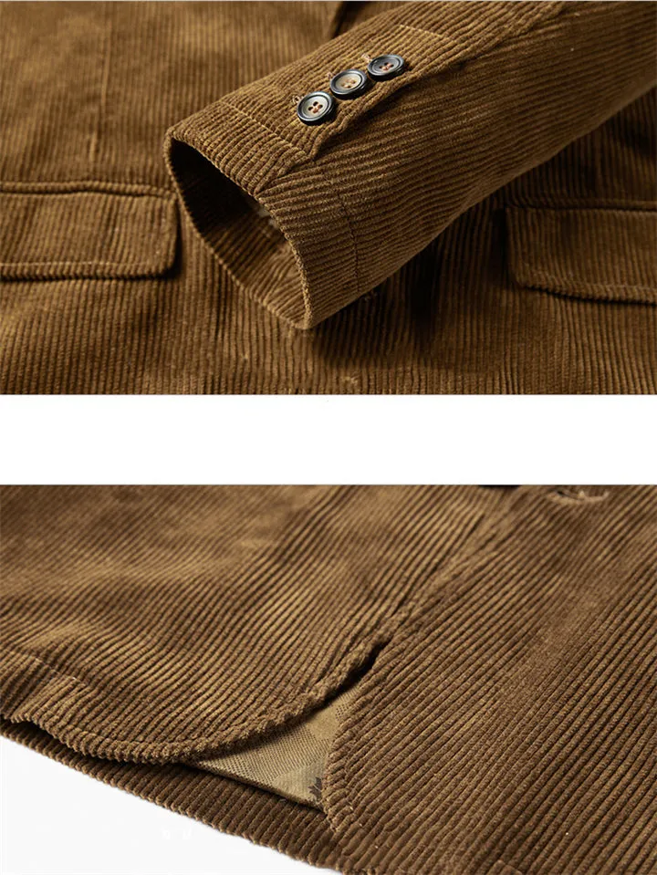 Men’s Classic Notched Lapel Collar Corduroy Blazer