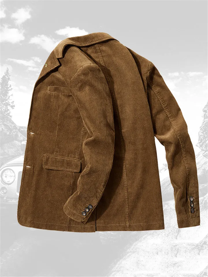 Men’s Classic Notched Lapel Collar Corduroy Blazer