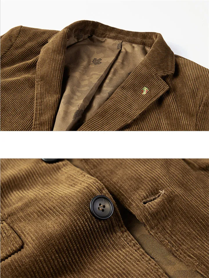 Men’s Classic Notched Lapel Collar Corduroy Blazer