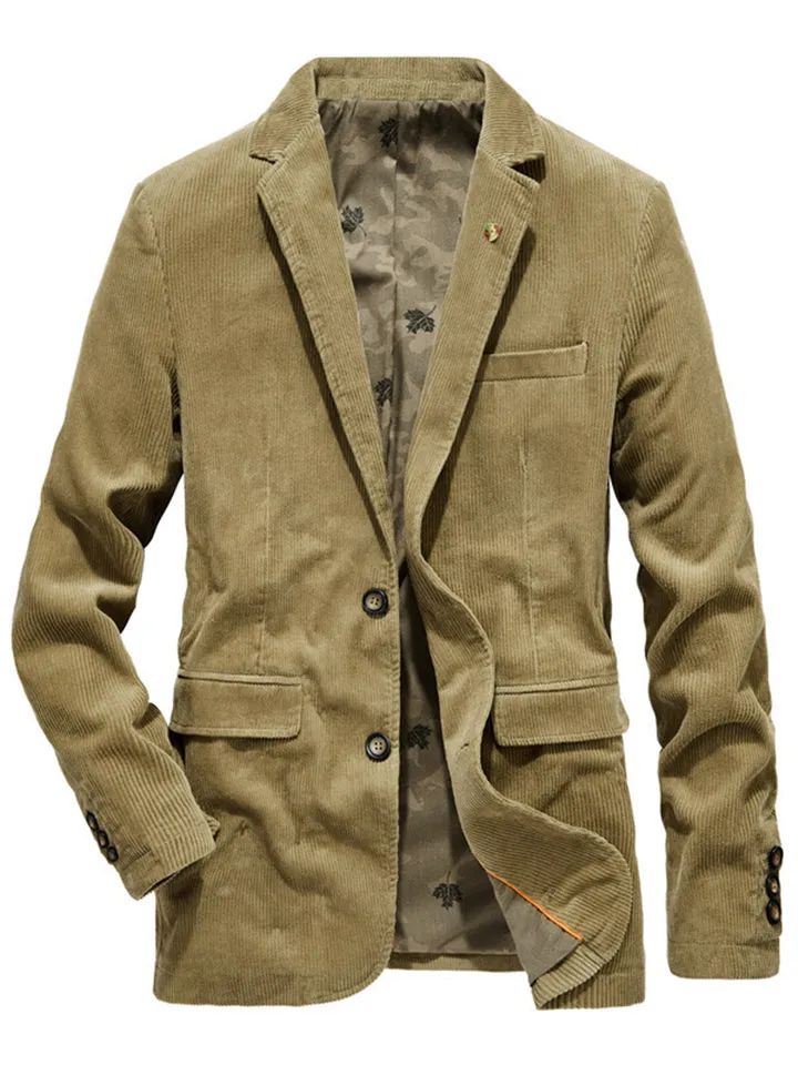 Men’s Classic Notched Lapel Collar Corduroy Blazer