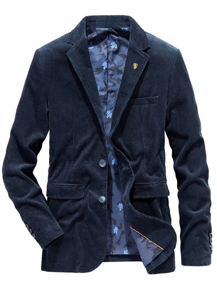 Men’s Classic Notched Lapel Collar Corduroy Blazer