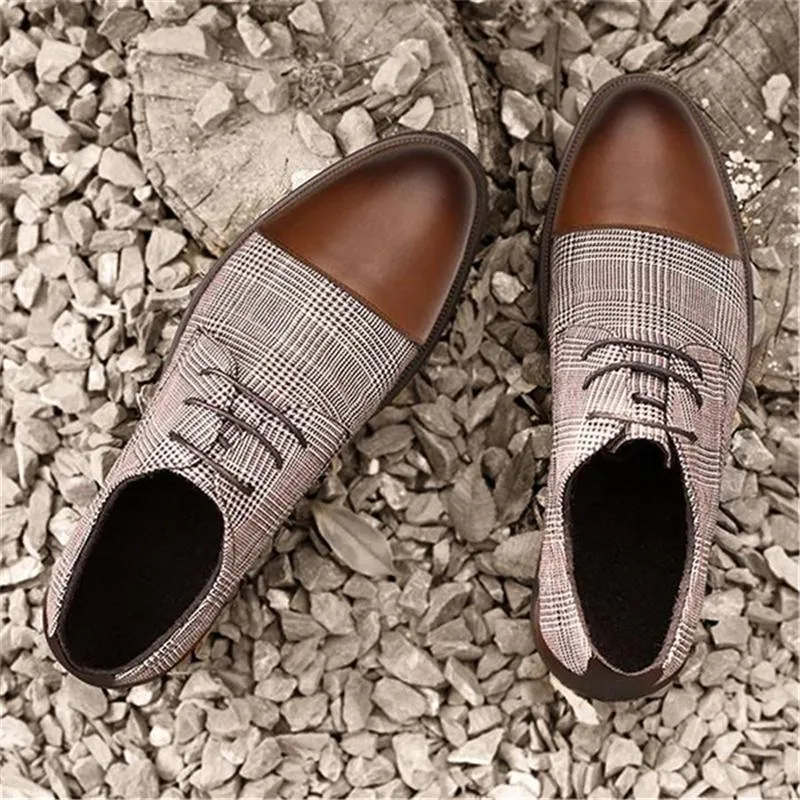 Men's Classic Plaid Patchwork Leather Shoes