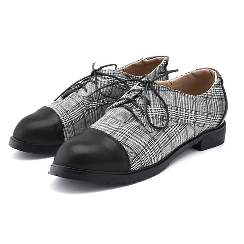 Men's Classic Plaid Patchwork Leather Shoes
