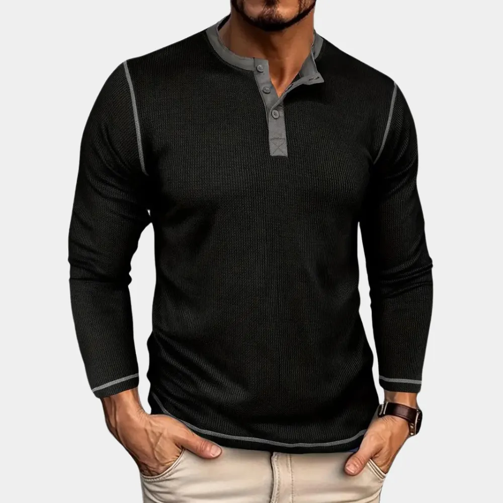 Men's Classic Waffle Design Long Sleeve Tee