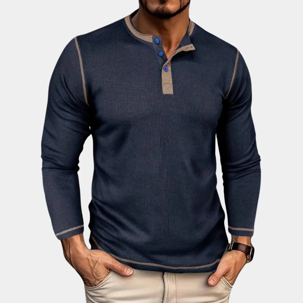 Men's Classic Waffle Design Long Sleeve Tee