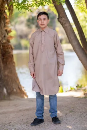 Men's Collared Button Down Beige Cotton Shirt