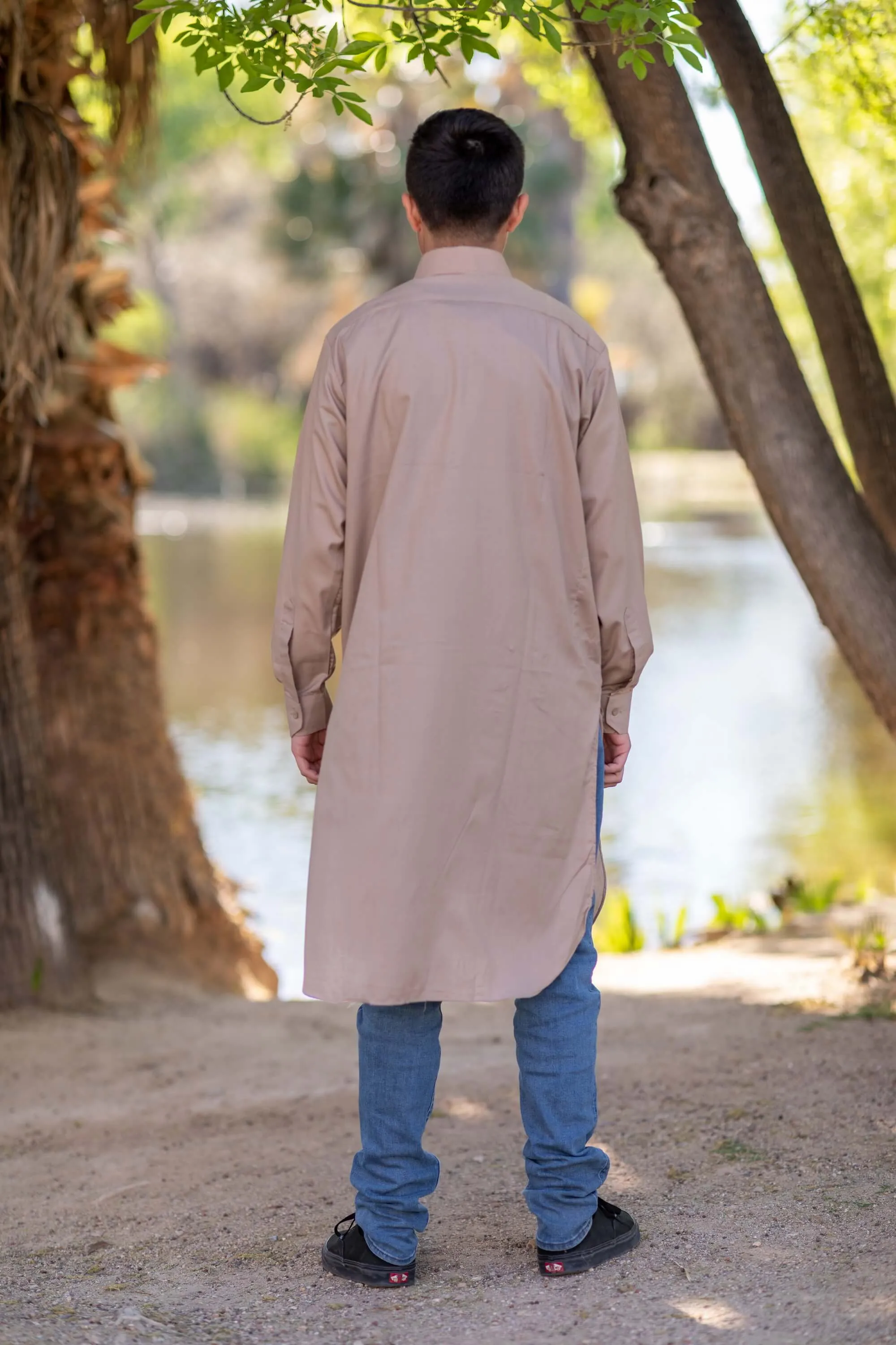 Men's Collared Button Down Beige Cotton Shirt