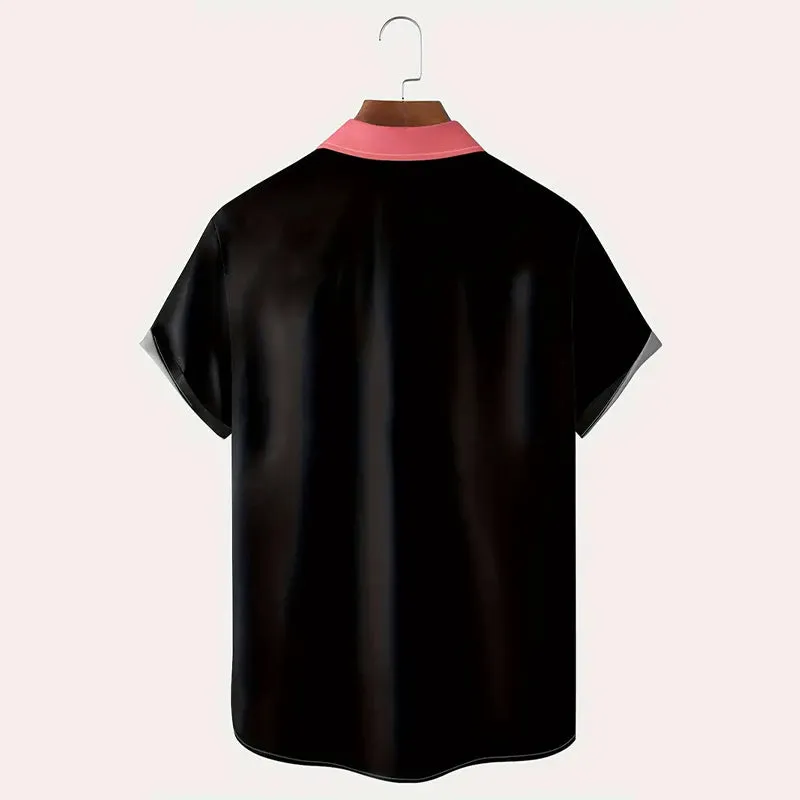 Men's Contrast Color Flamingo Graphic Print Shirt