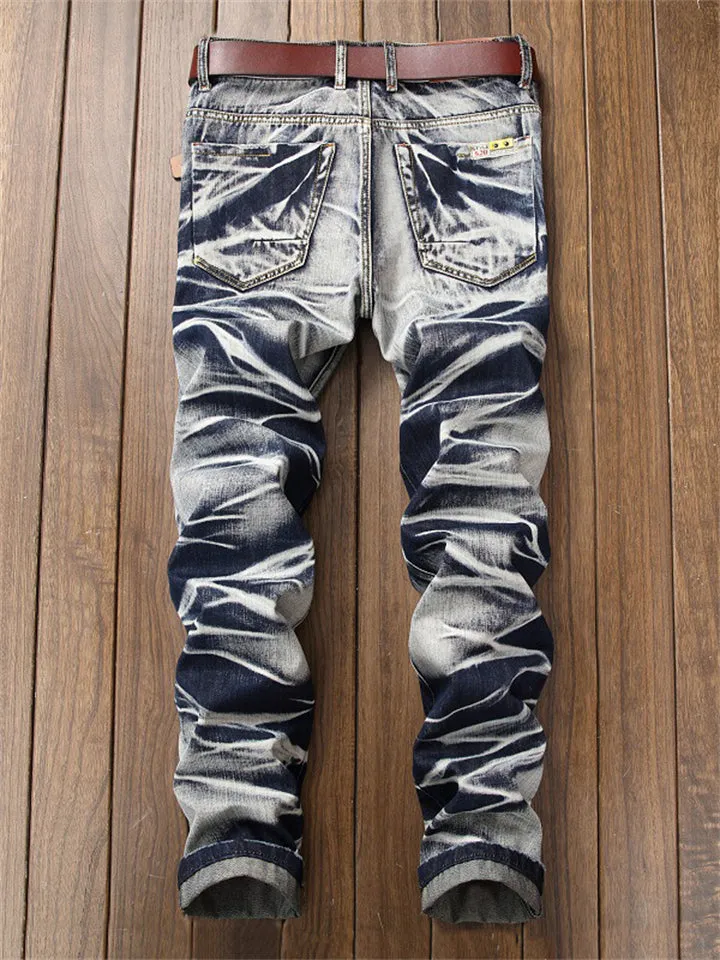 Men's Funky Vintage Distressed Straight Leg Jeans