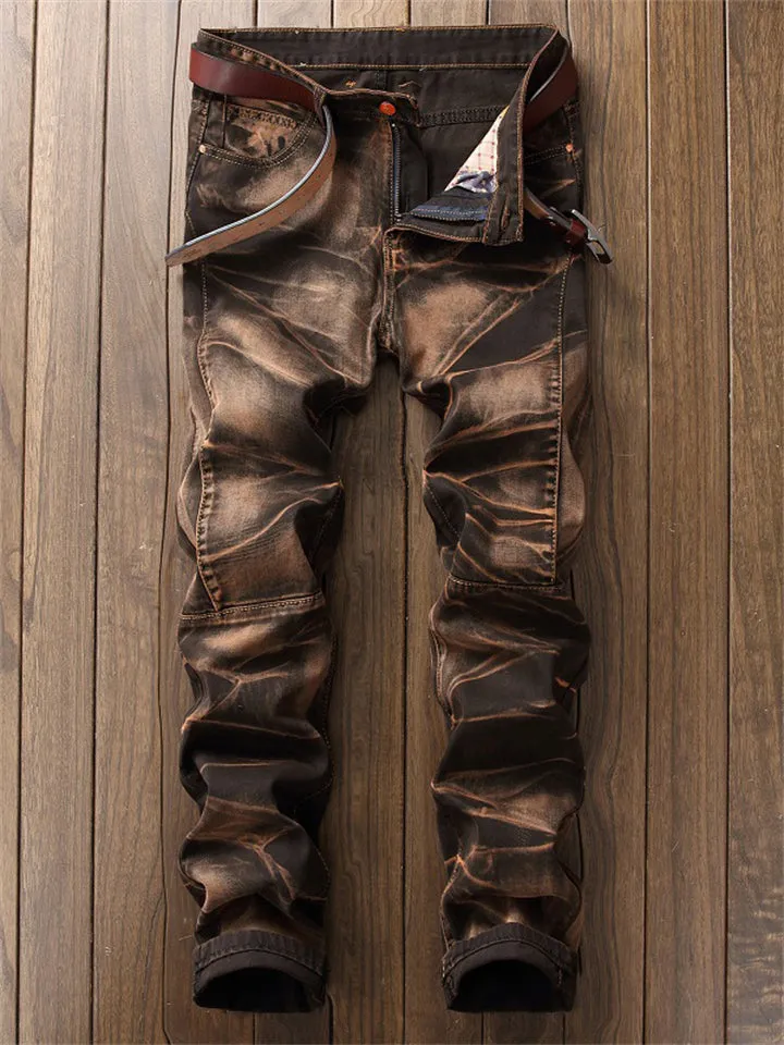 Men's Funky Vintage Distressed Straight Leg Jeans