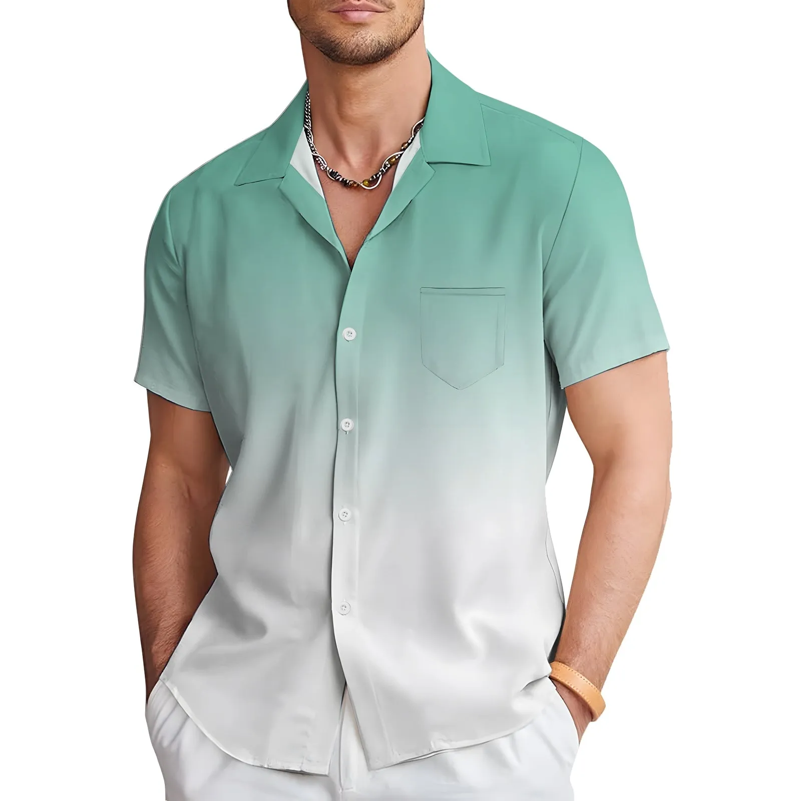 Men's Gradient Casual Short Sleeve Shirt 2403000785